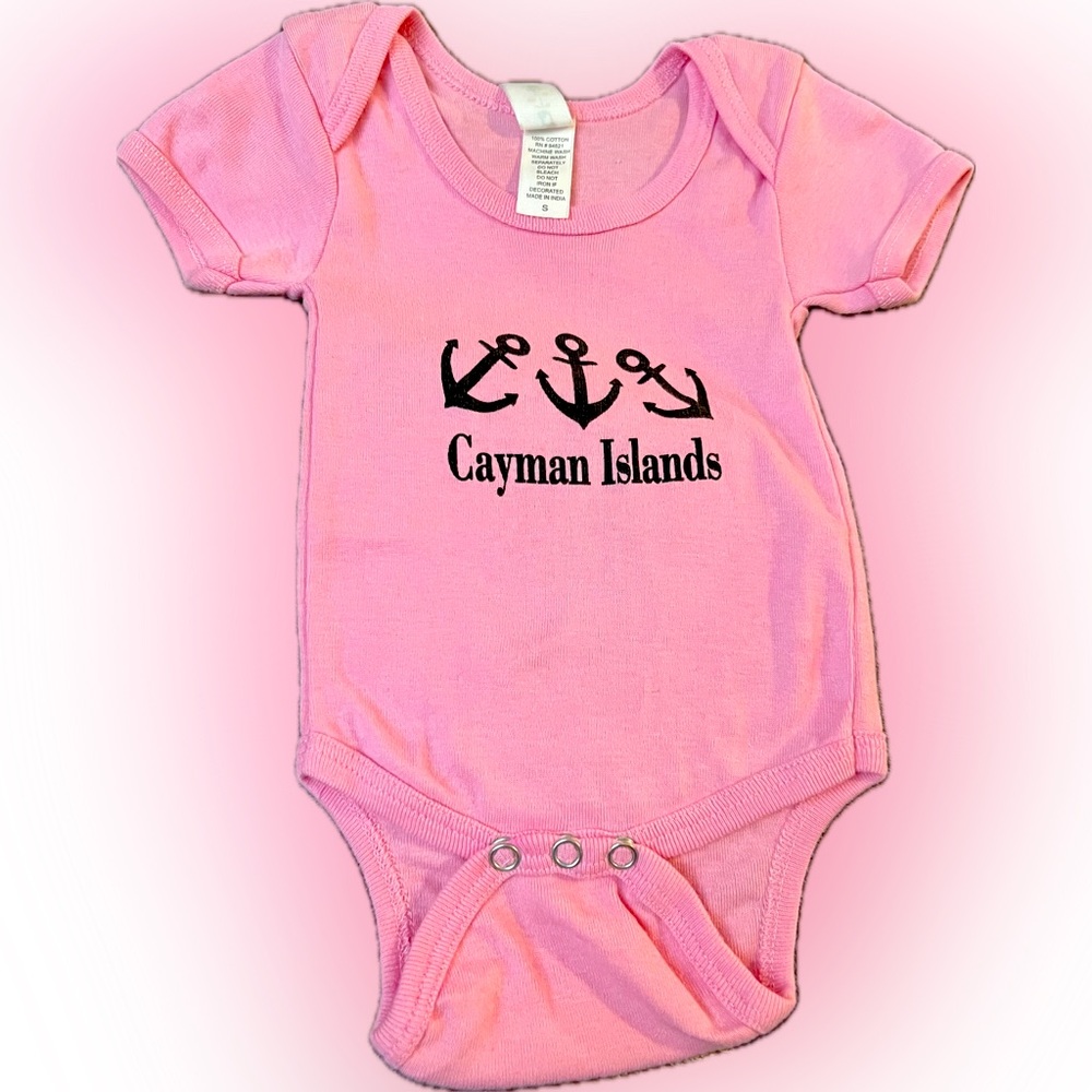 Onesie Baby Size Small Pink Cayman Islands Souvenir Tee Snap Closure Anchor